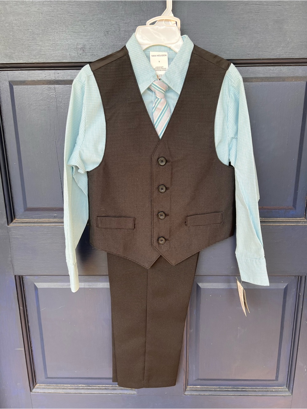 NWT Van Heusen Boys' Black Vest & Pants Suit Set with Mint Dress Shirt